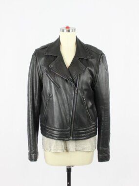RAG & BONE Bowery Black Leather Convertible Motorcycle Moto Jacket Vest, Size 8